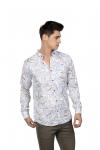 White & Blue Printed Casual & Party Wear Shirt For Men 