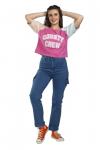 Dark Pink Half Sleeves Crop T-Shirt For Women 