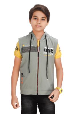 Grey Zipper Hoodie Jacket With T-Shirt For Boys