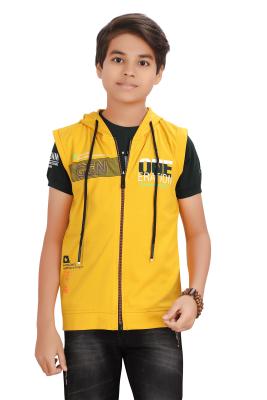 Yellow Zipper Hoodie Jacket With T-Shirt For Boys