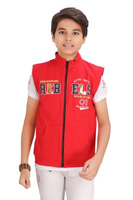 Red Zipper Jacket With T-Shirt For Boys