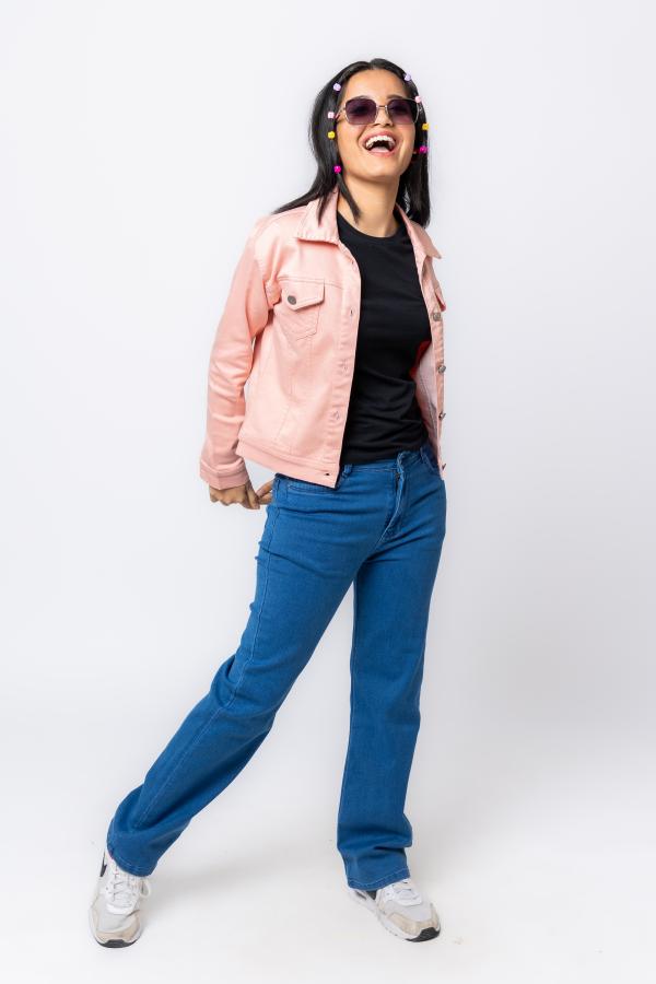 Peach denim jacket womens best sale