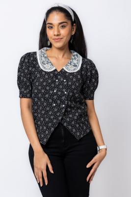 Black & White Fancy Printed Top For Women